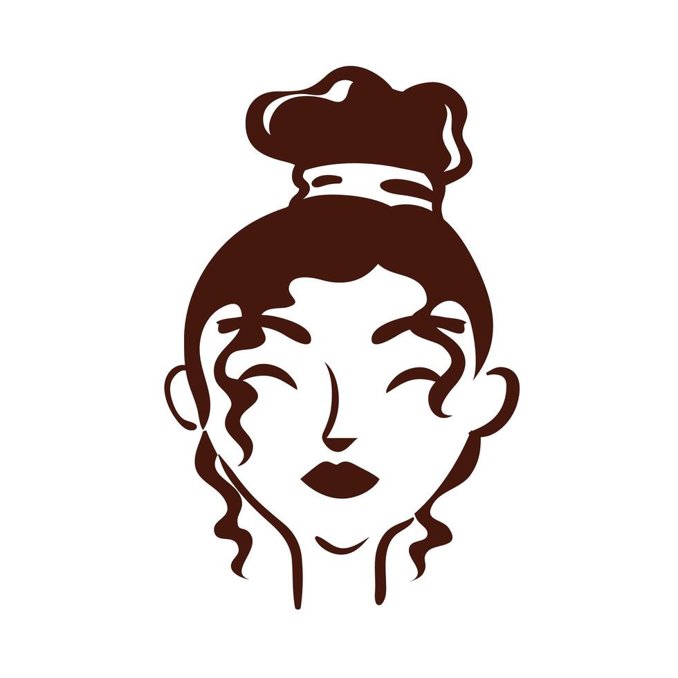 young afro woman with hair bow silhouette style vector