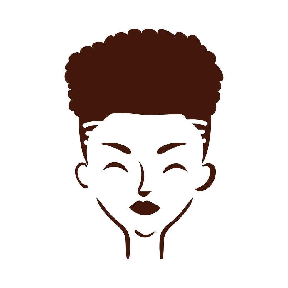 joven, mujer afro, con, pelo corto, silueta, estilo vector