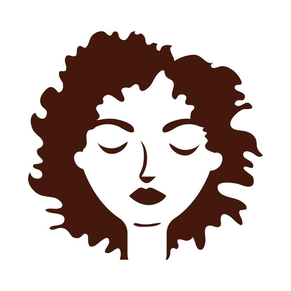 joven, mujer afro, con, pelo largo, silueta, estilo vector