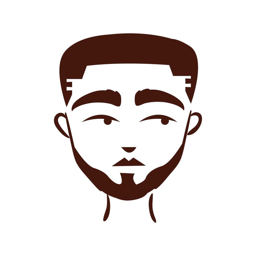 joven, hombre afro, etnia, con, barba, silueta, estilo, icono vector