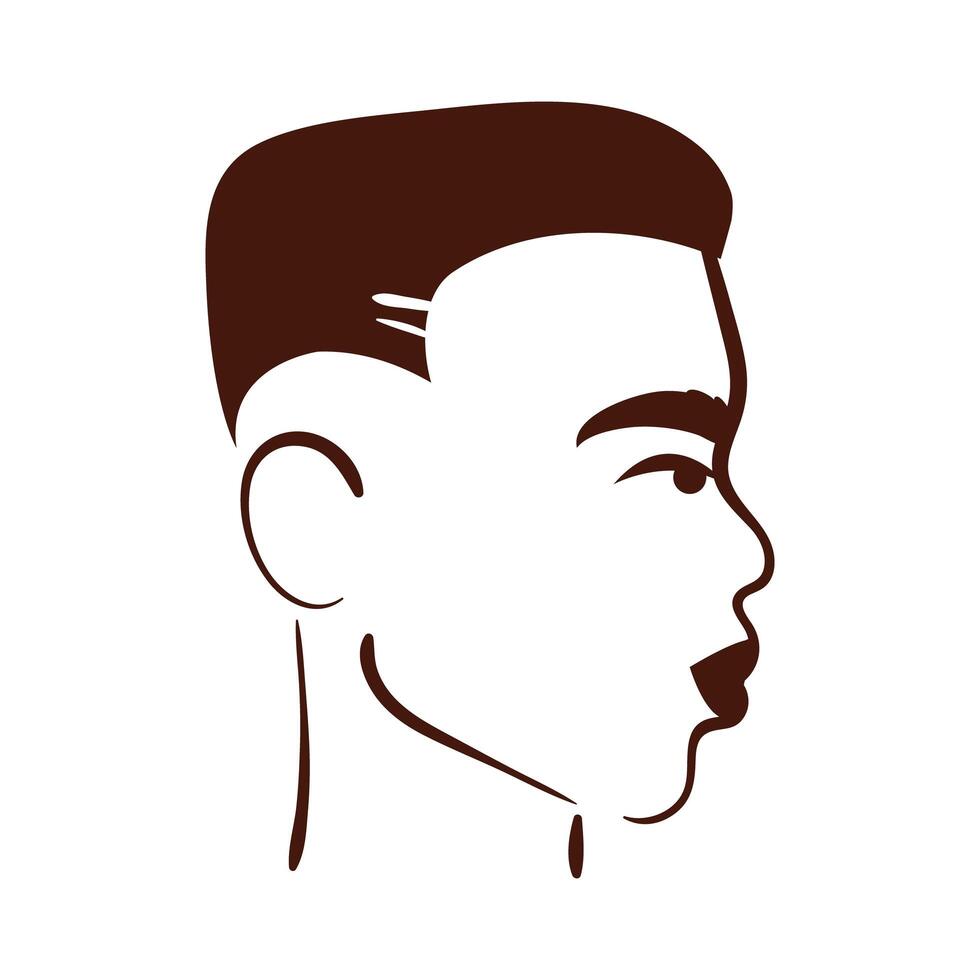 perfil, joven, afro, hombre, etnia, silueta, estilo, icono vector