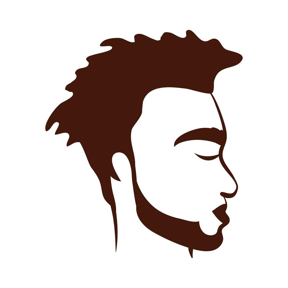 perfil, joven, afro, hombre, etnia, con, barba, silueta, estilo, icono vector