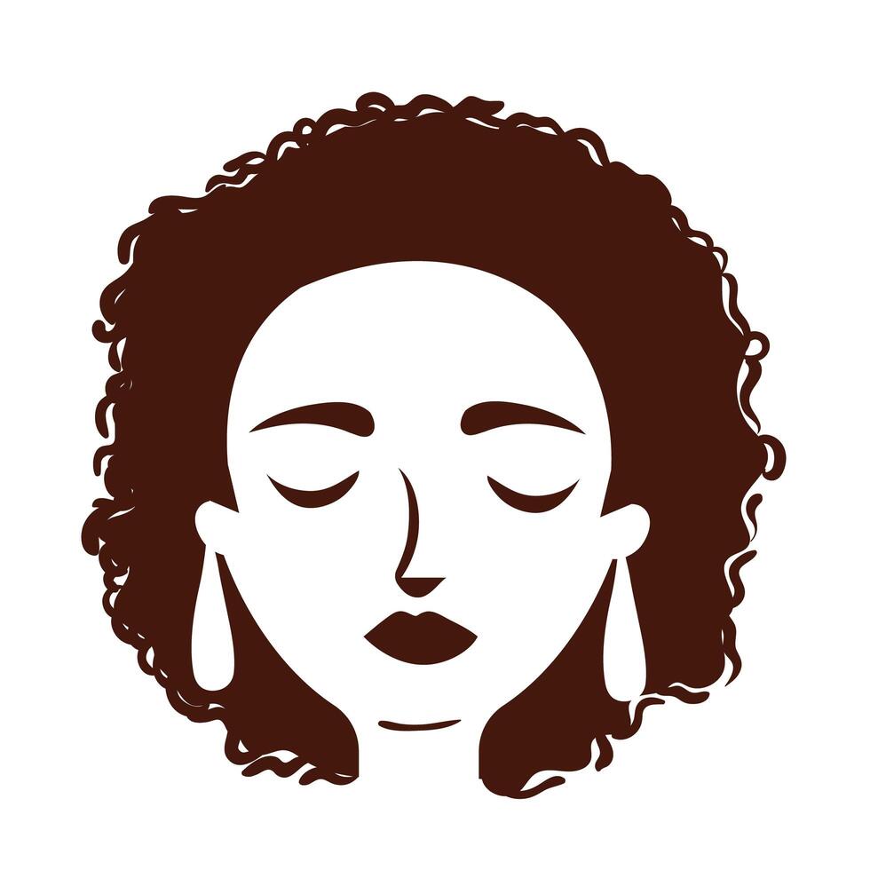 joven, mujer afro, con, pelo largo, silueta, estilo vector