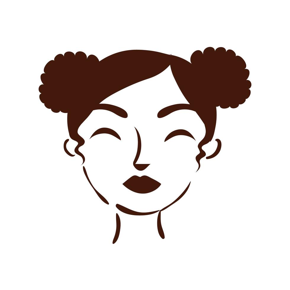 joven, mujer afro, con, bollos de pelo, silueta, estilo vector