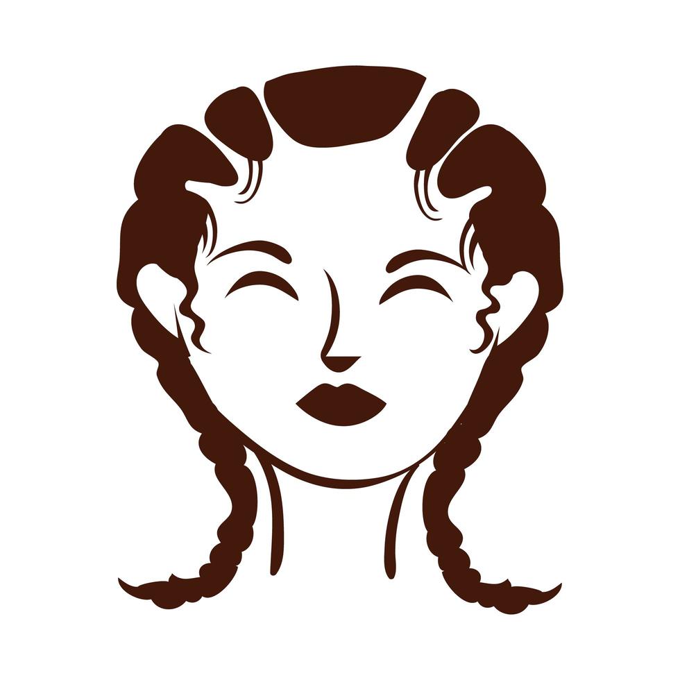 joven, mujer afro, con, pelo, trenzas, silueta, estilo vector