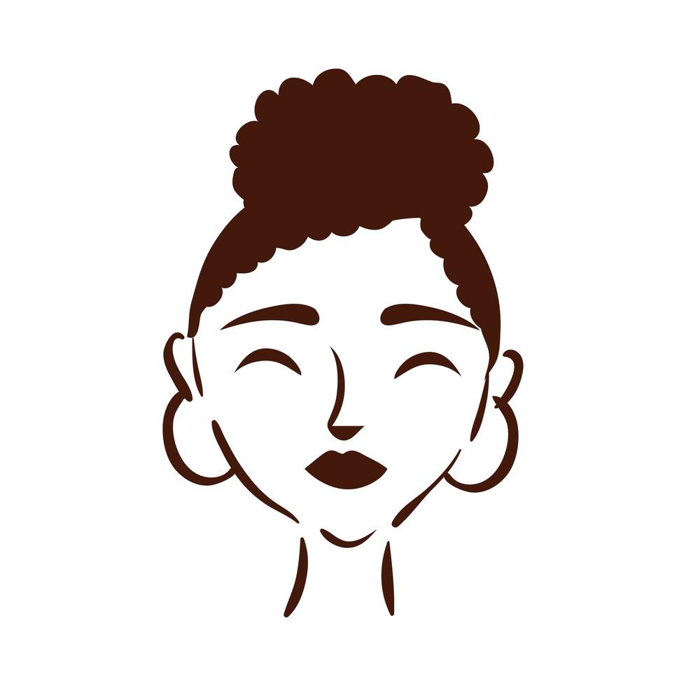 joven, mujer afro, con, pelo corto, silueta, estilo vector