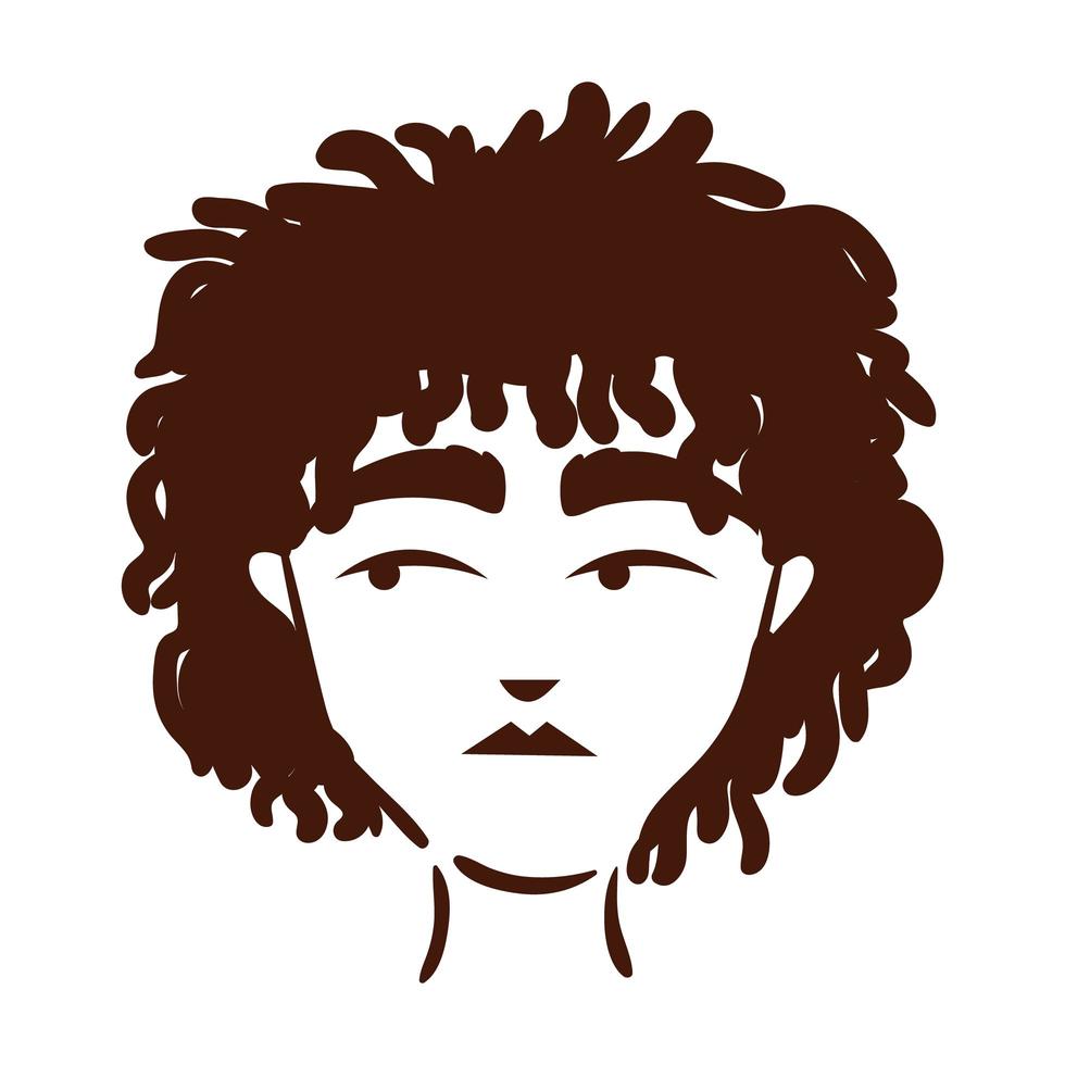 joven, mujer afro, con, pelo largo, silueta, estilo vector