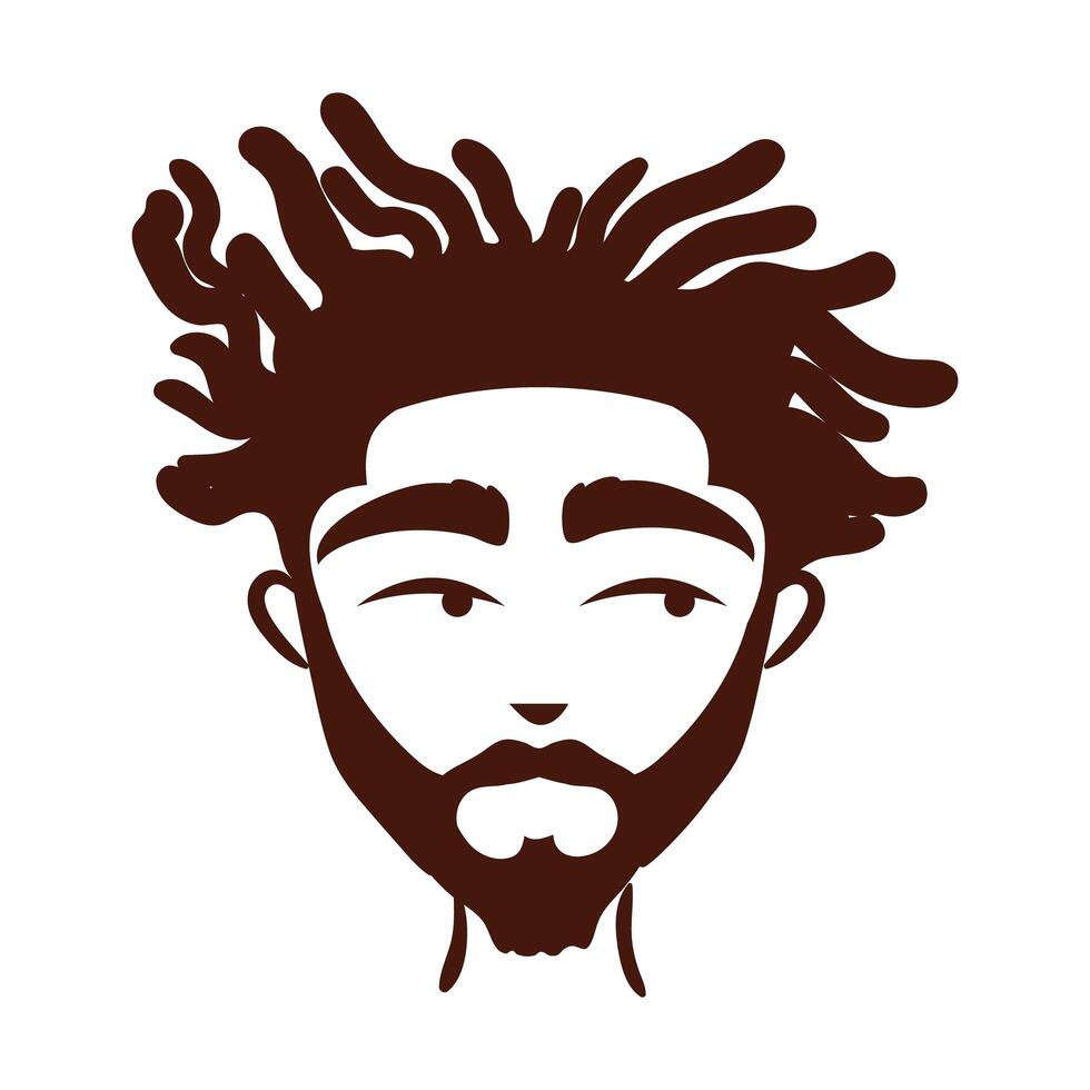 young afro man ethnicity with beard silhouette style icon vector