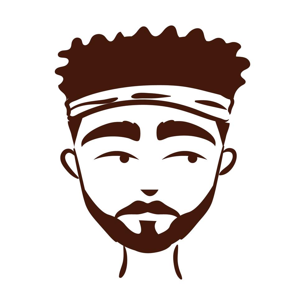 joven, hombre afro, etnia, con, barba, silueta, estilo, icono vector