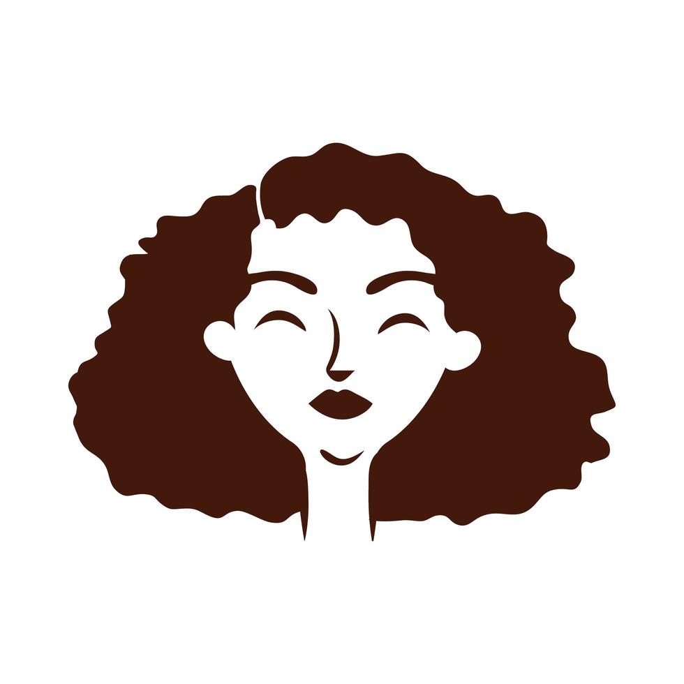 joven, mujer afro, con, pelo largo, silueta, estilo vector