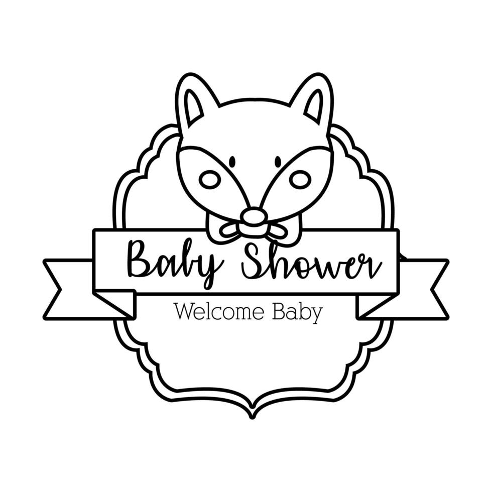 baby shower lettering with fox line style vector