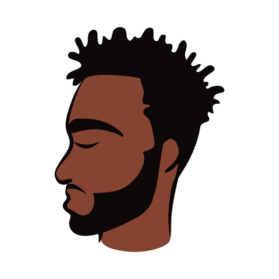 perfil, joven, afro, hombre, etnia, con, barba, estilo, plano, icono vector