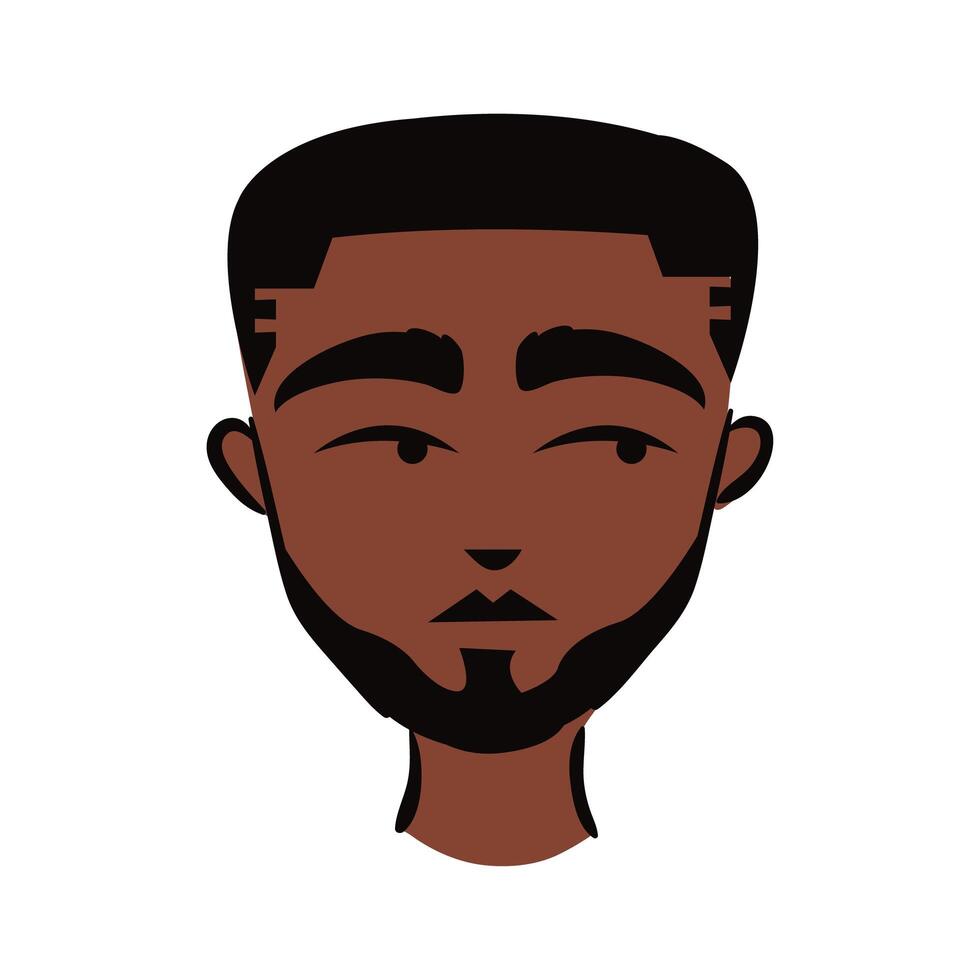 joven, hombre afro, etnia, con, barba, estilo, plano, icono vector