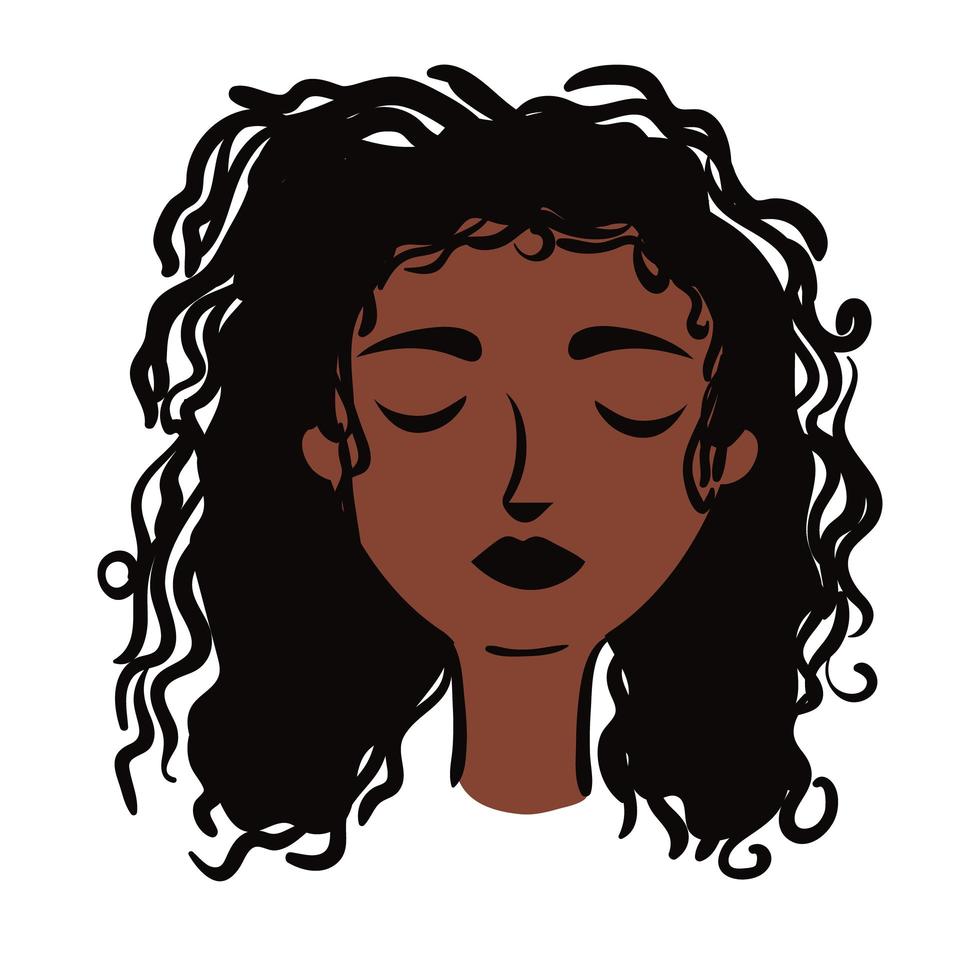 young afro woman with hair long flat style vector