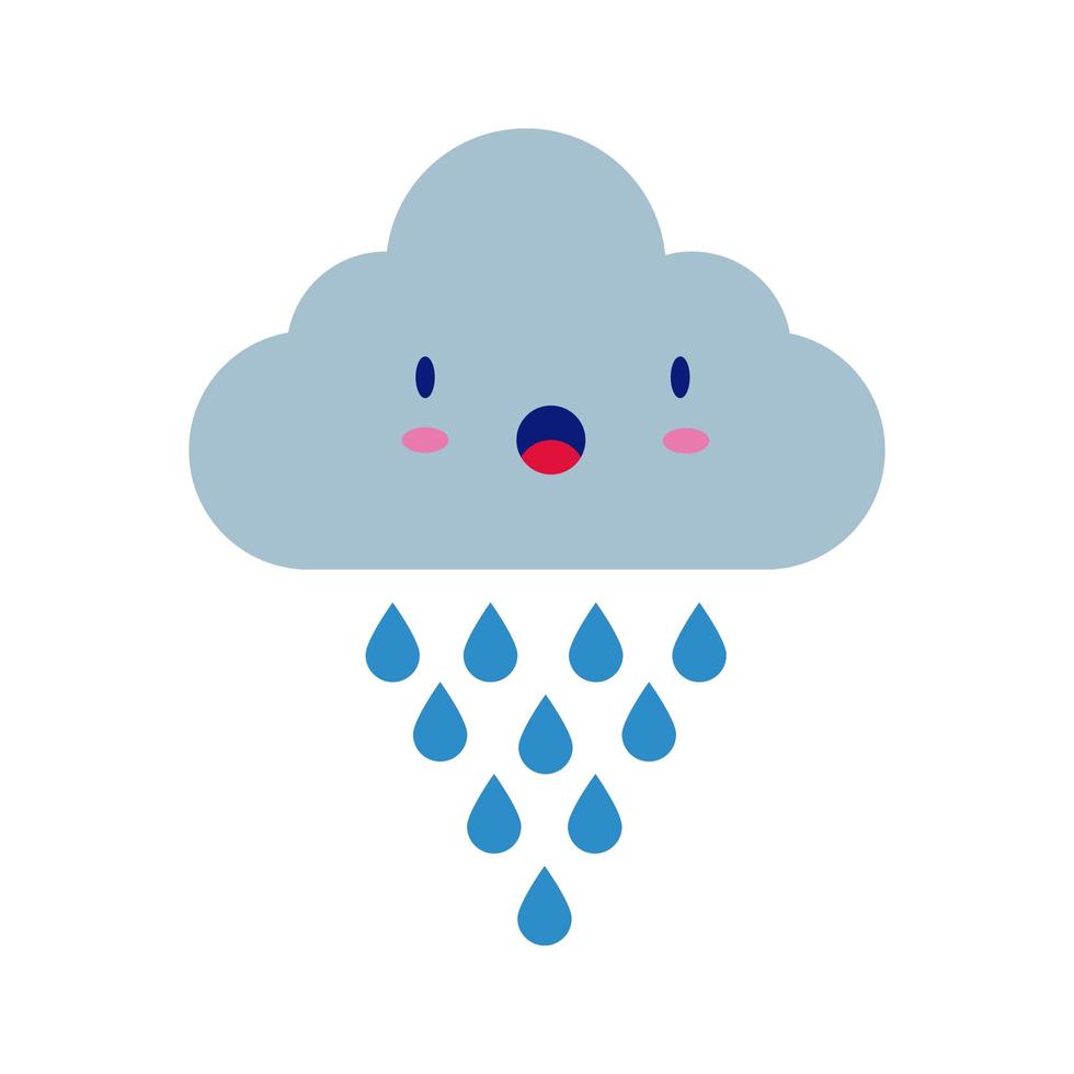 cloud with rain drops kawaii comic character flat style 2602051 Vector ...