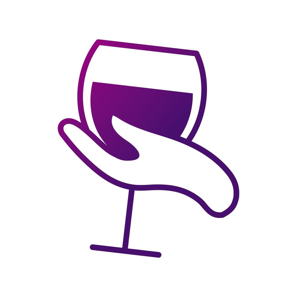 mano con copa de vino bebida estilo icono degradado vector