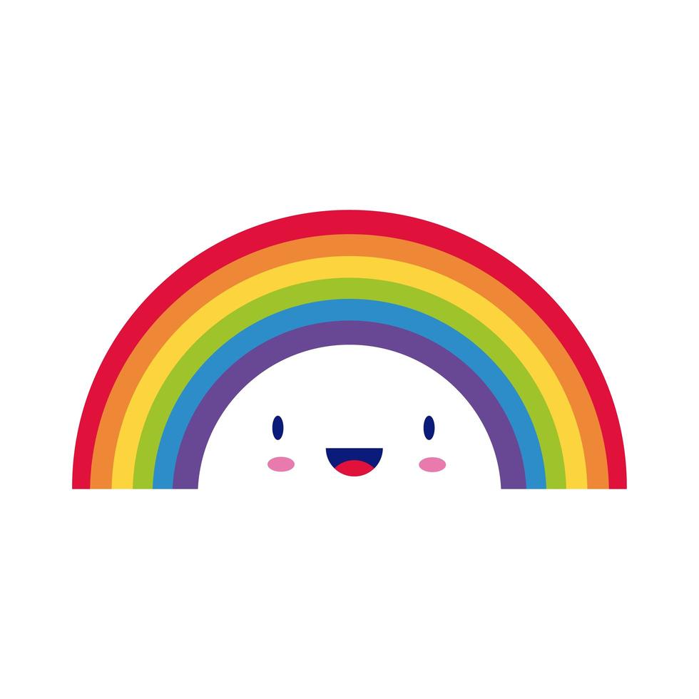 lindo, arco iris, kawaii, cómico, carácter, plano, estilo, icono vector