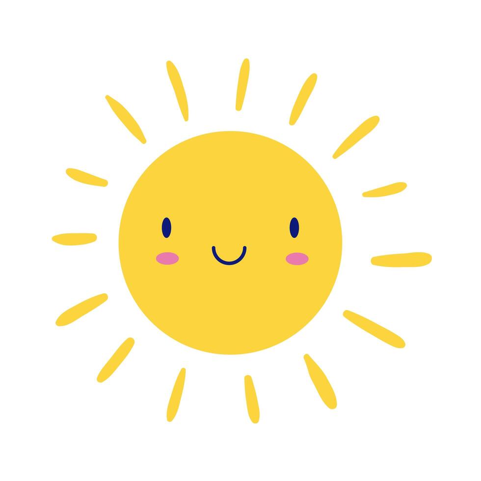 happy sun kawaii comic character flat style vector