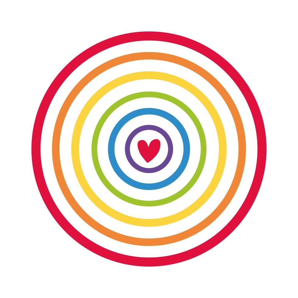 circular cute rainbow with heart flat style icon vector