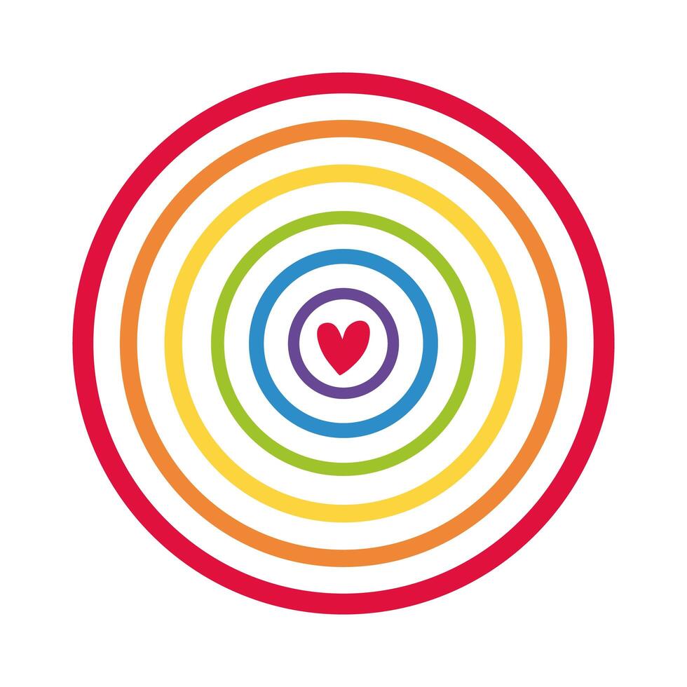 circular cute rainbow with heart flat style icon vector