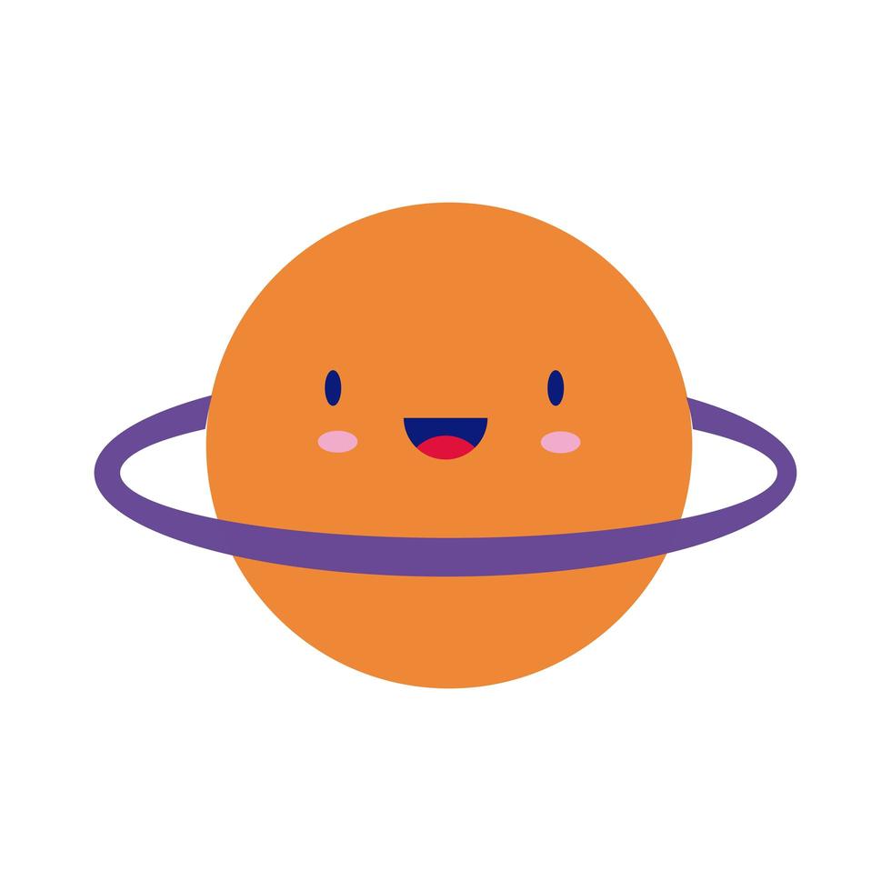 saturn planet kawaii comic character flat style vector