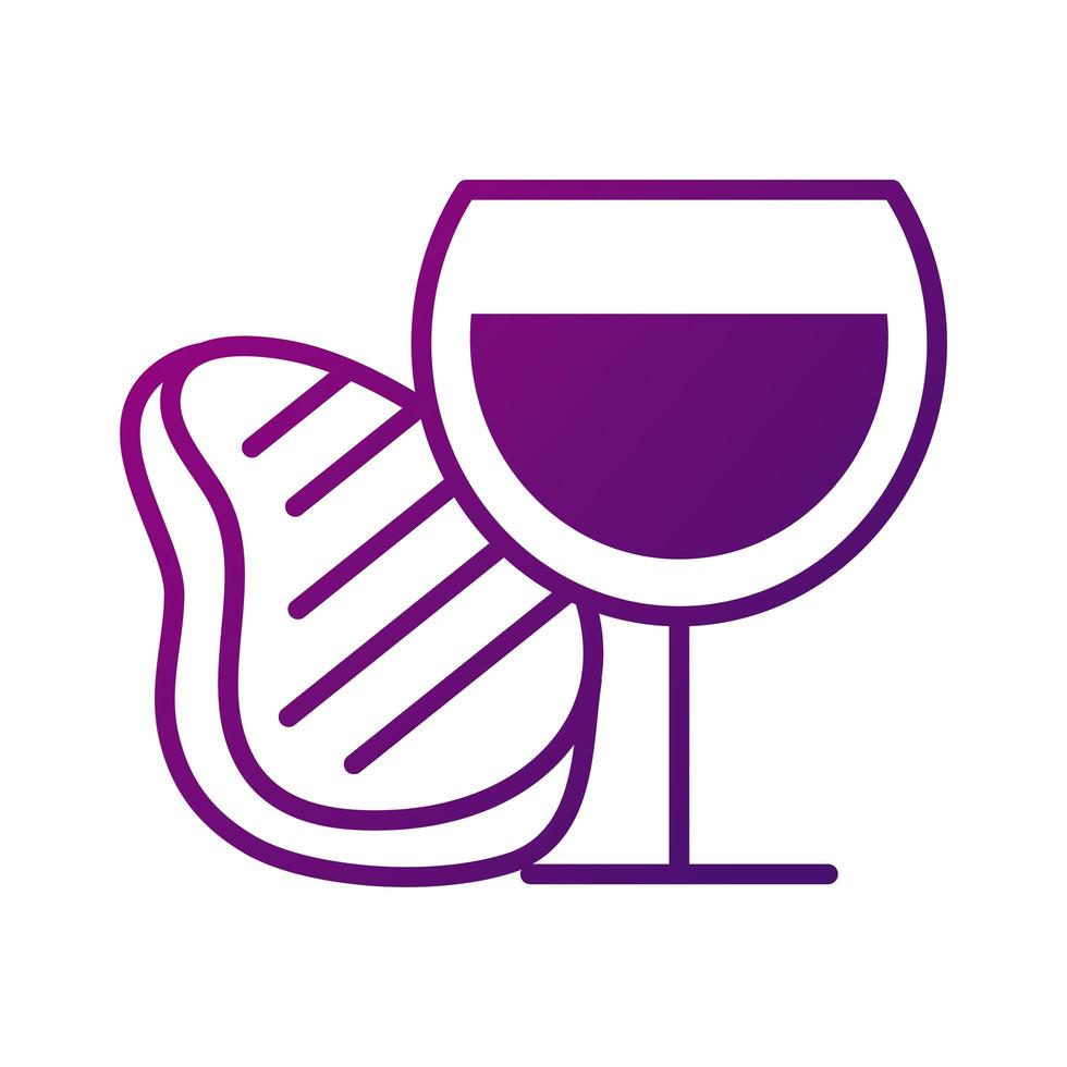 wine cup and meat steak gradient style icon vector