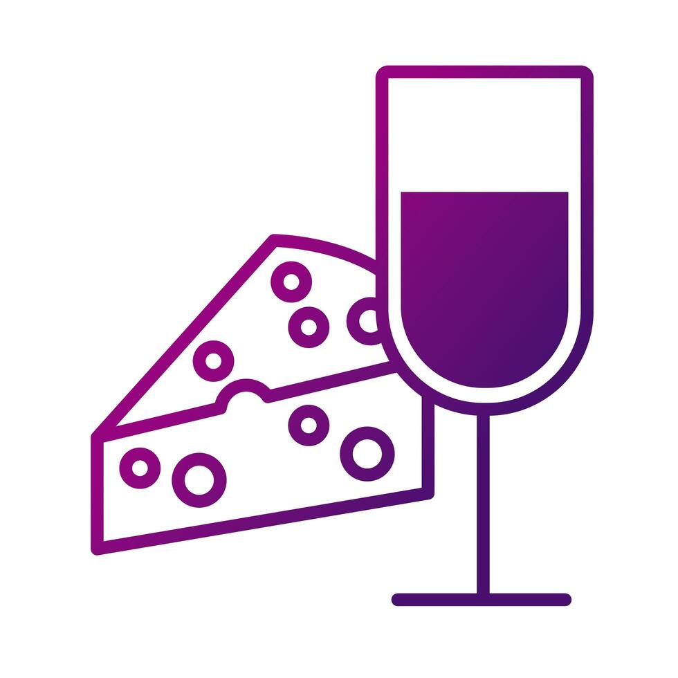 wine cup drink with cheese portion gradient style icon vector