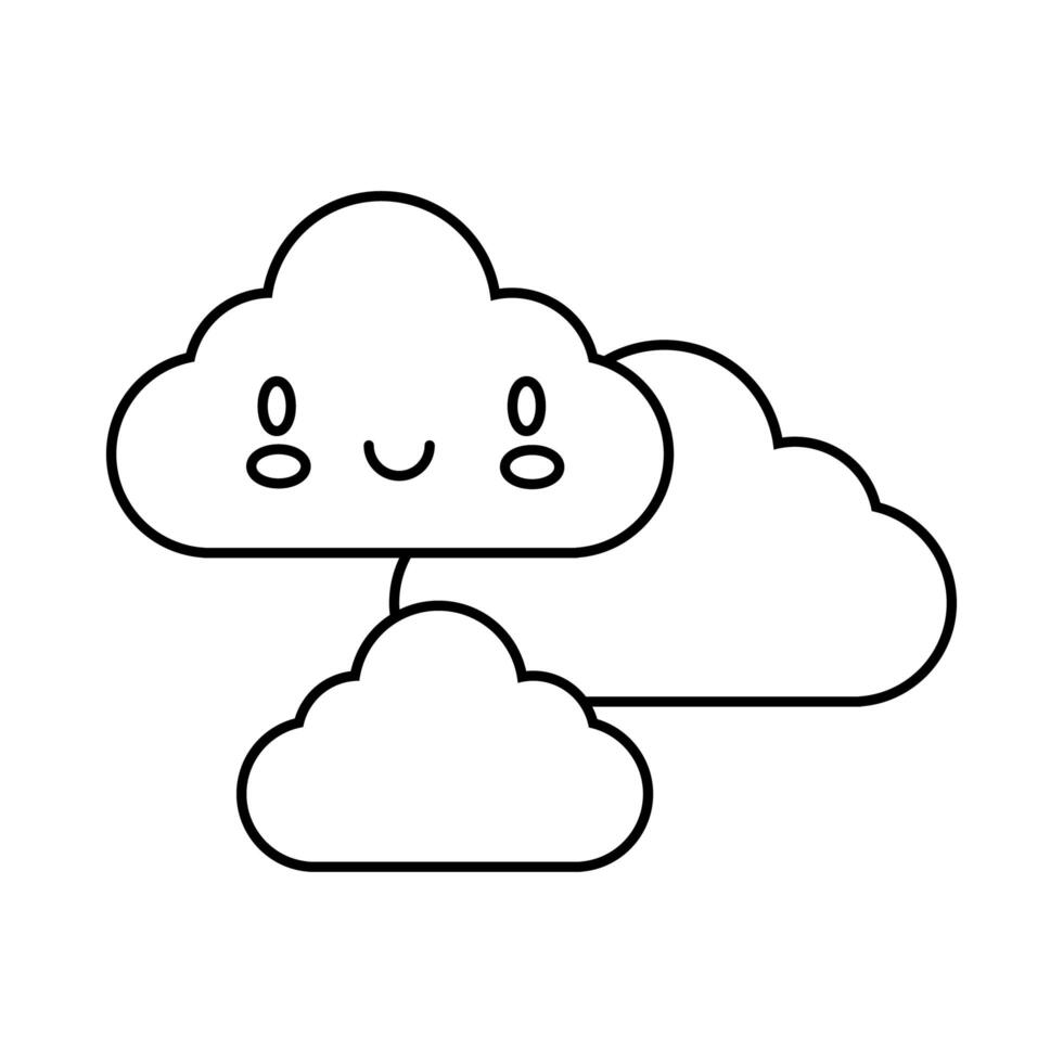 Nubes cielo estilo de línea de carácter cómico kawaii vector