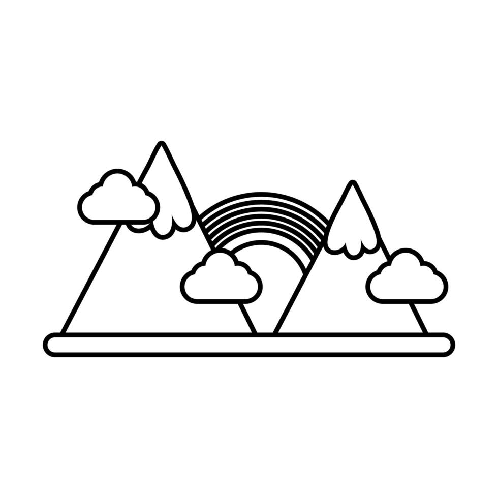cute rainbow with mountains line style icon vector