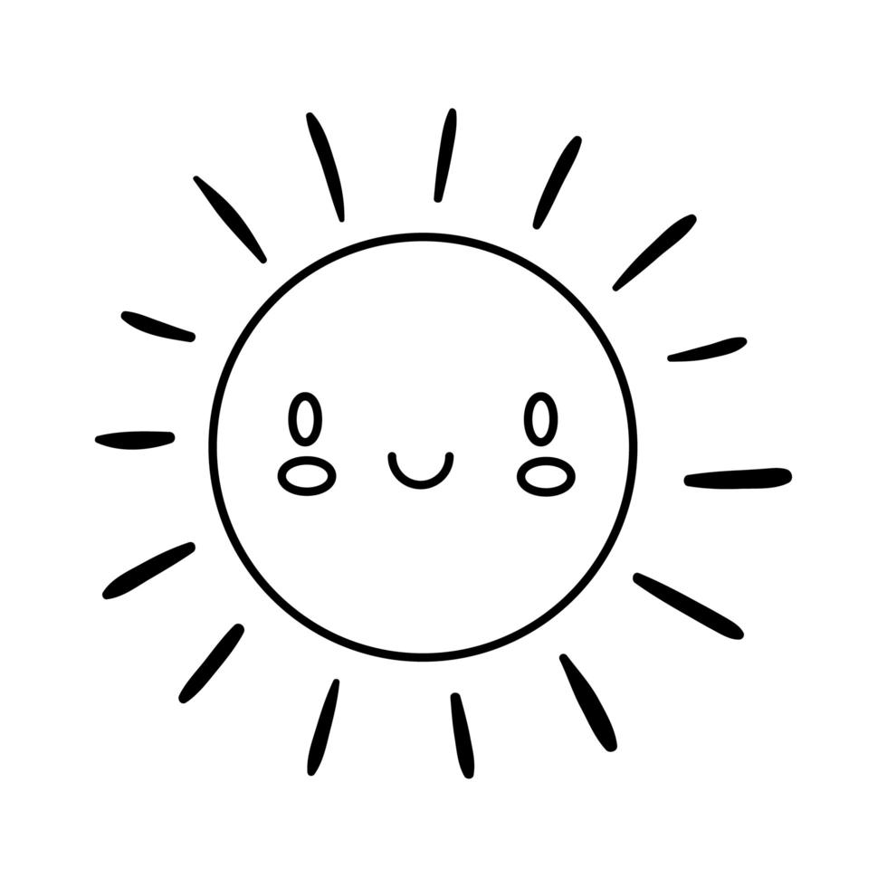 happy sun kawaii comic character line style vector