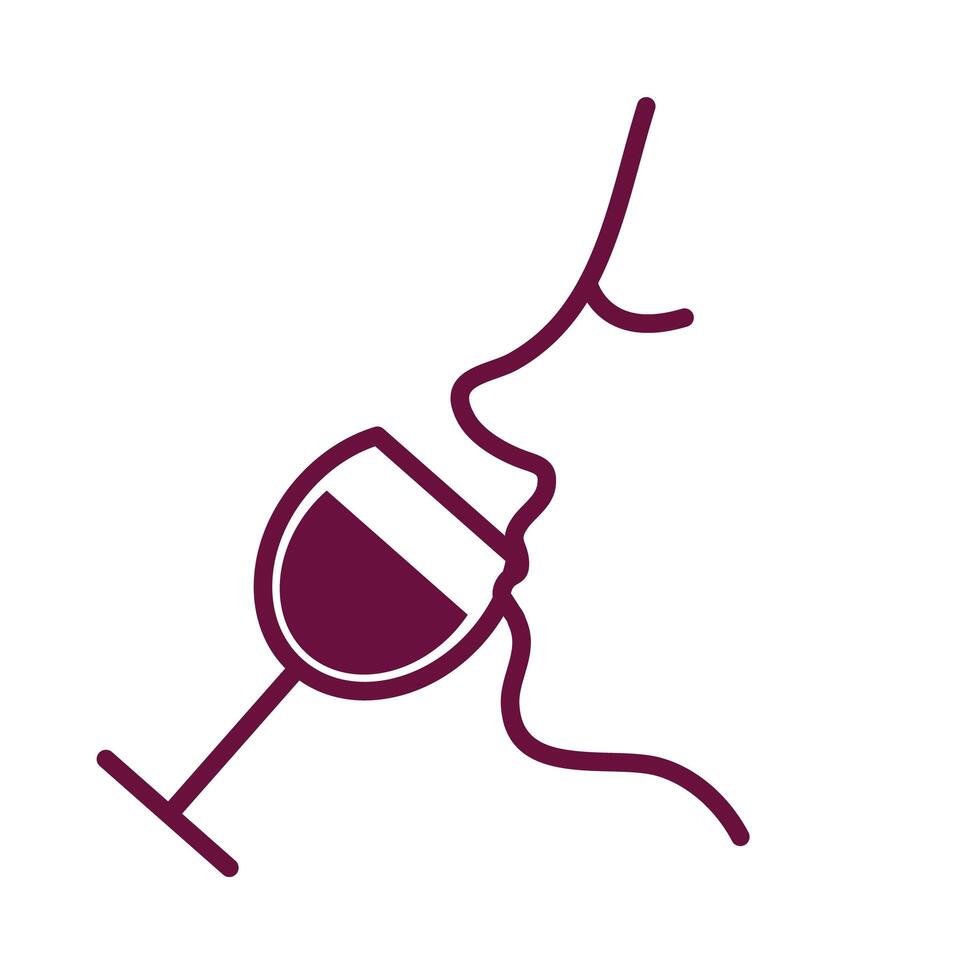 Perfil bebiendo copa de vino icono de estilo de línea de bebida vector