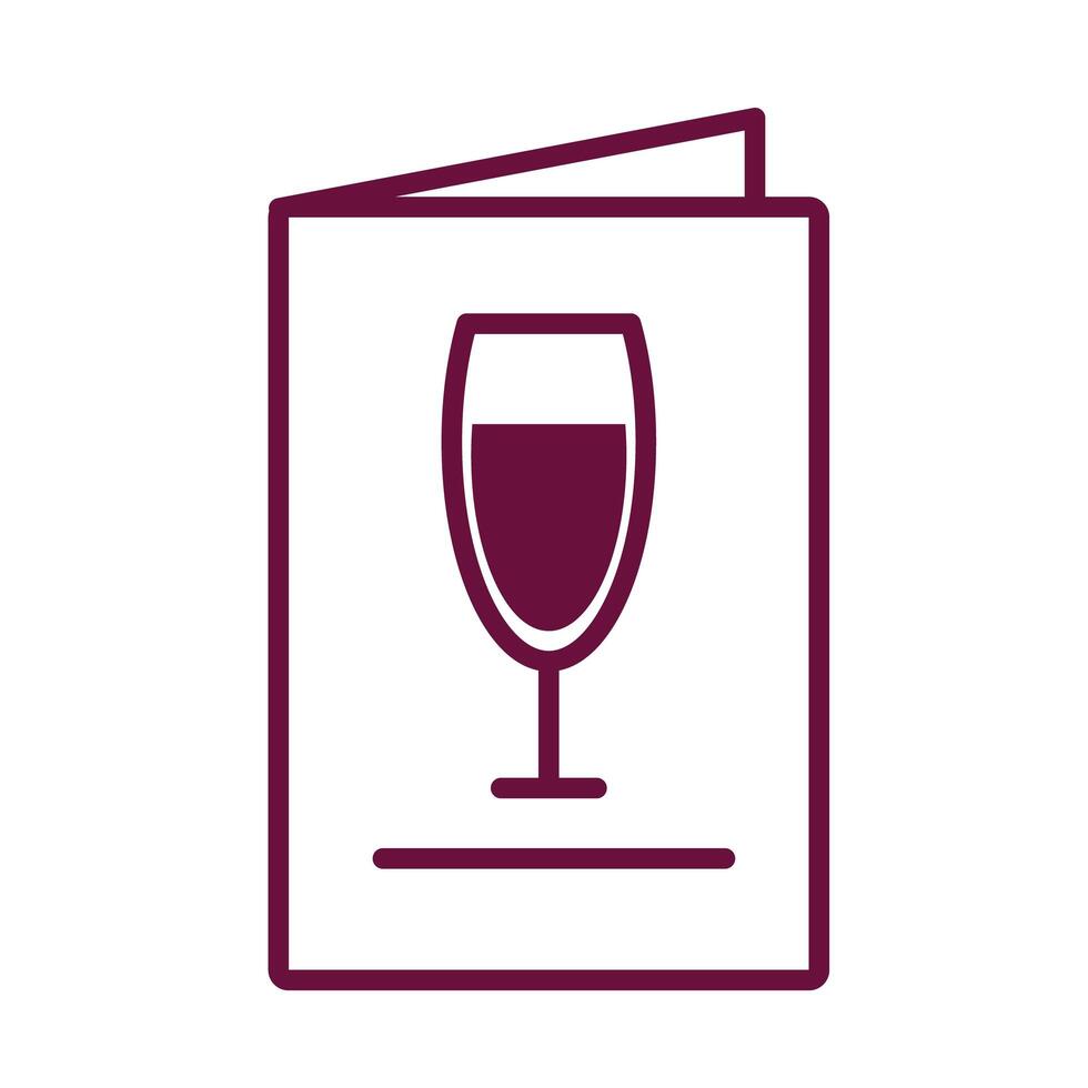 Copa de vino bebida en estilo de línea de tarjeta de menú vector