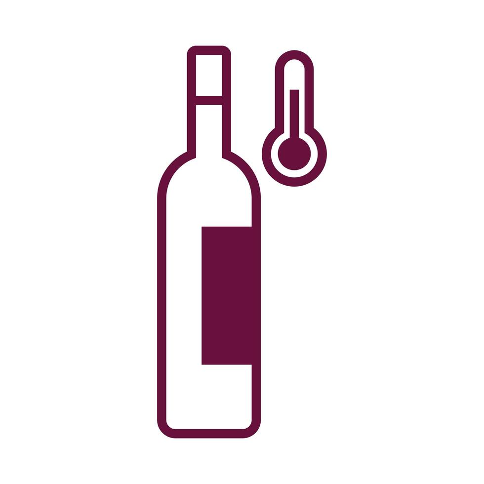 bebida de botella de vino con icono de estilo de línea de termómetro vector