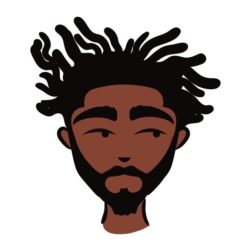 joven, hombre afro, etnia, con, barba, estilo, plano, icono vector