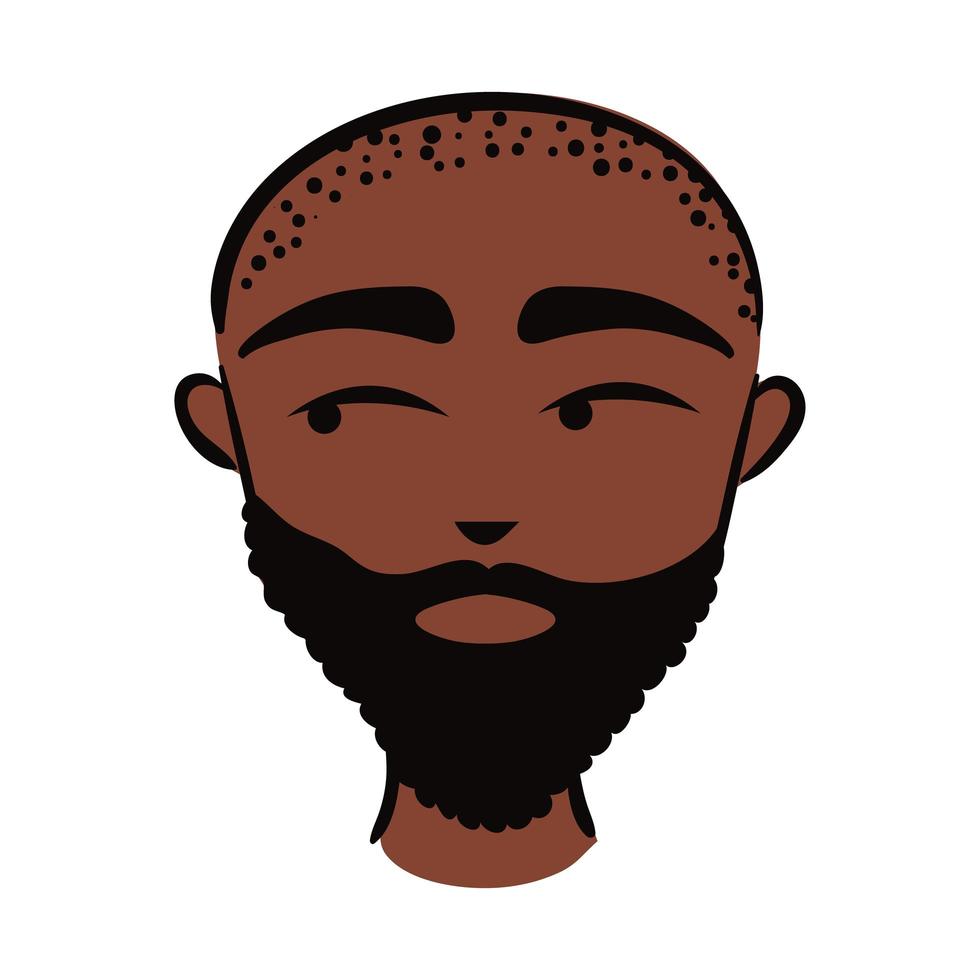 etnia joven afro con barba e icono de estilo plano calvo vector