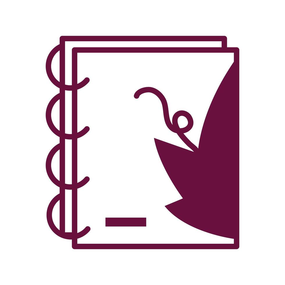 notebook with grapes leafs plant line style icon vector
