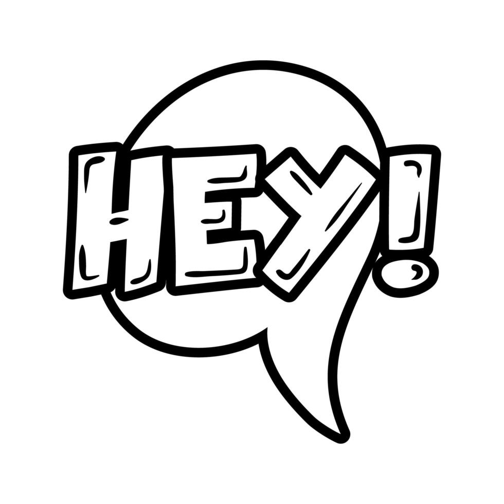 speech bubble with expresion hey word pop art line style vector