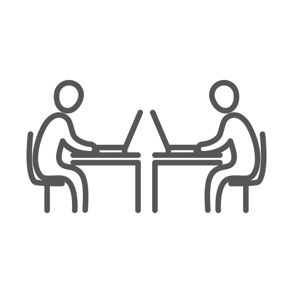 business people using laptop in the desks coworking office workspace line icon design vector