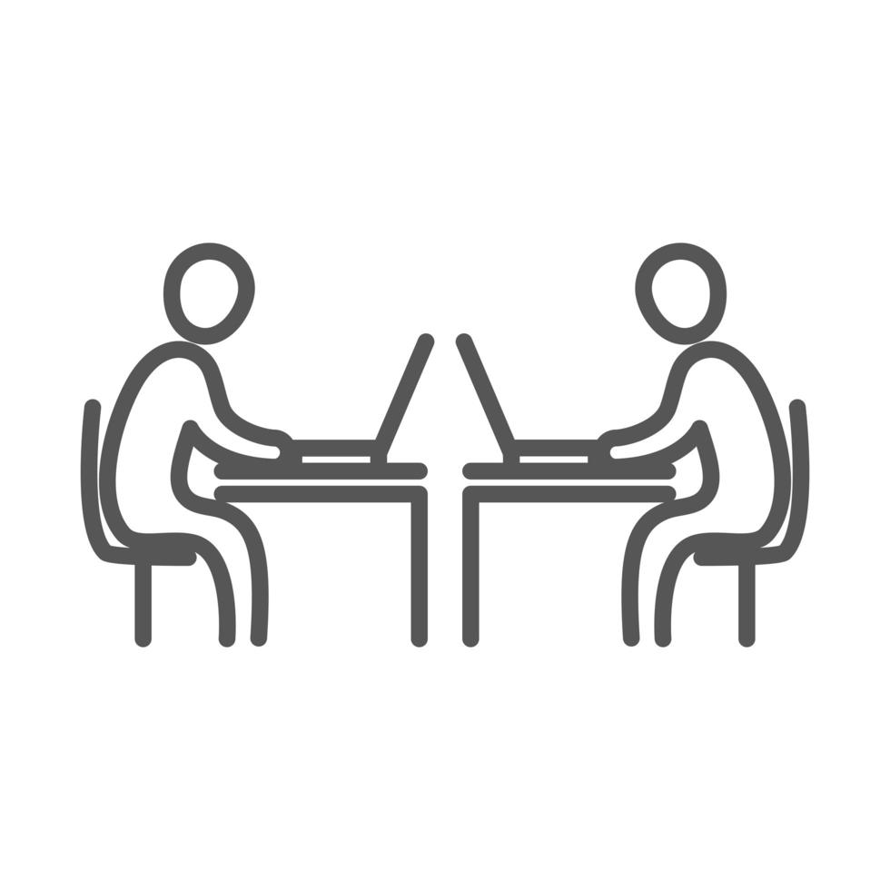 business people using laptop in the desks coworking office workspace line icon design vector