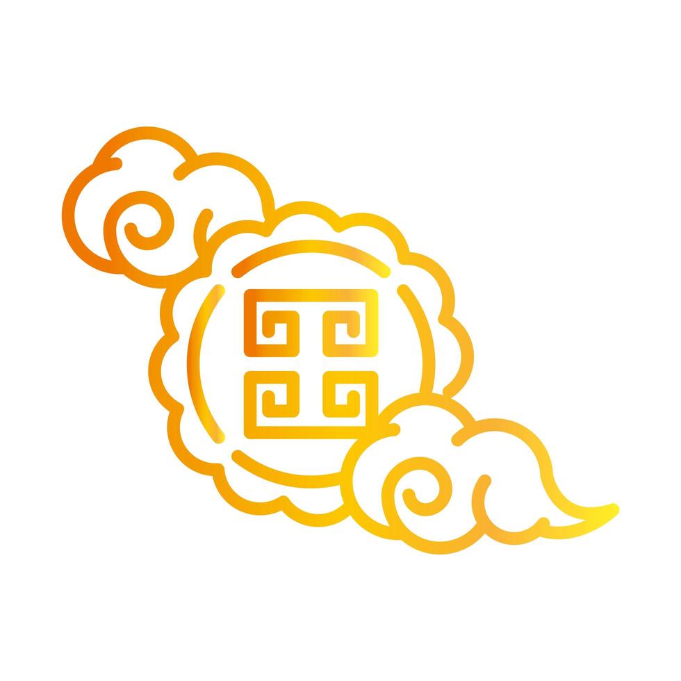 feliz festival del medio otoño lindo mooncake nubes icono de estilo degradado de dibujos animados vector