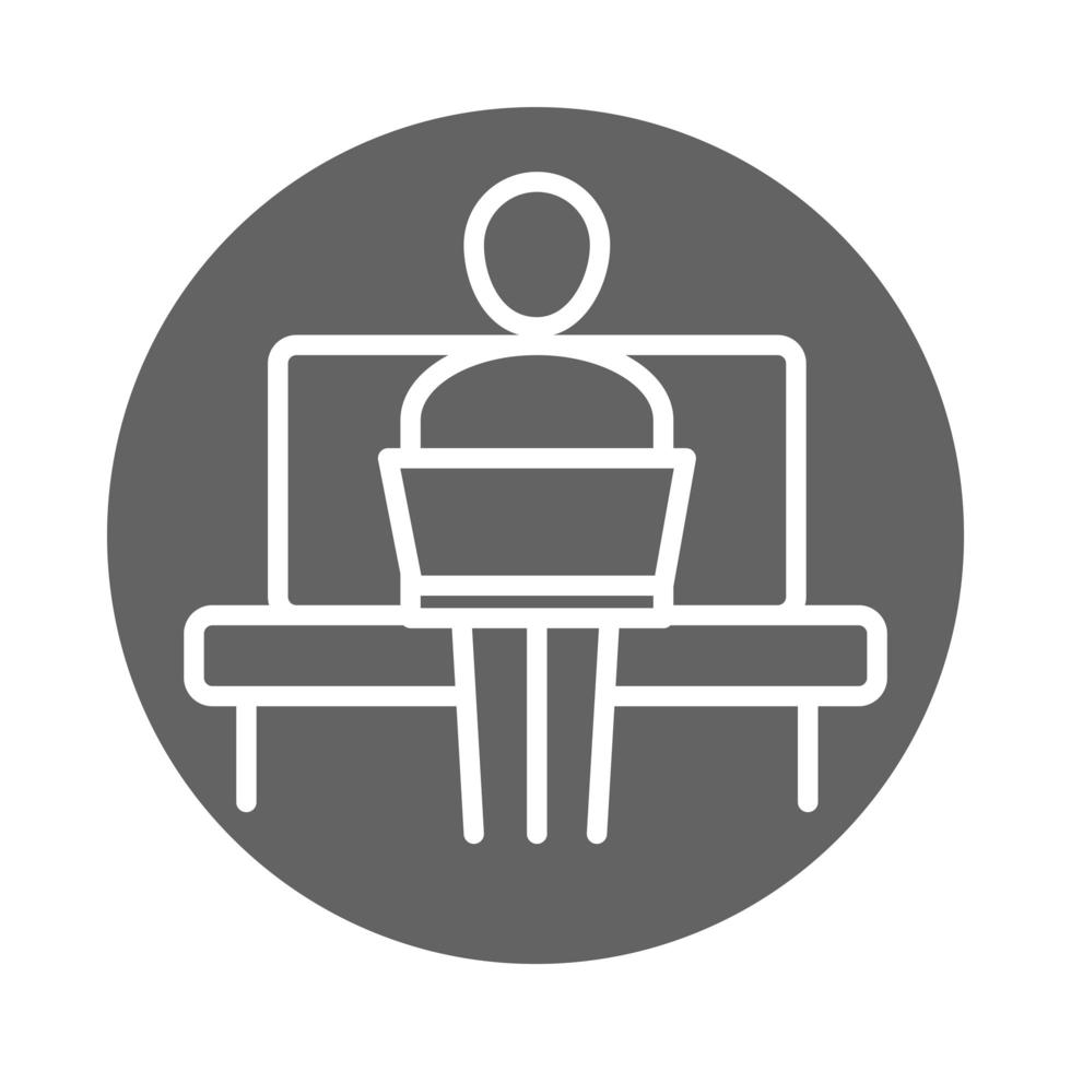 businessman sitting on sofa with laptop business work office block and line icon vector