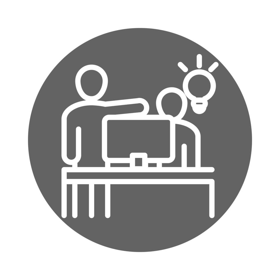 people working computer creativity coworking office business workspace block and line icon vector