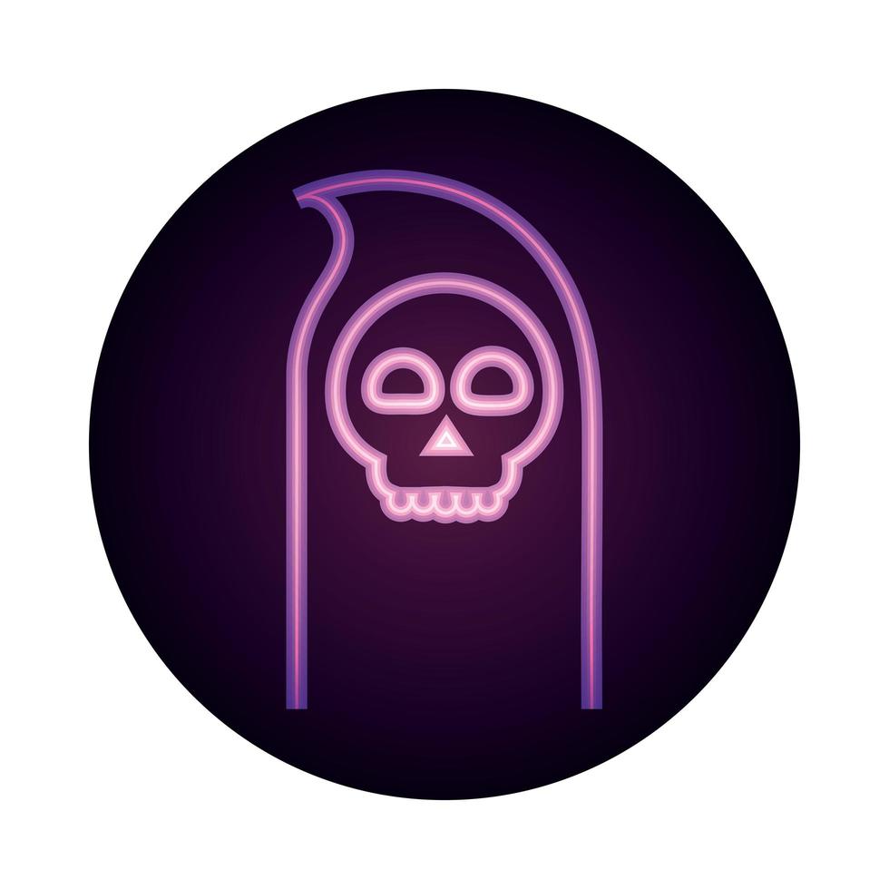 happy halloween death skull trick or treat party celebration neon icon style vector