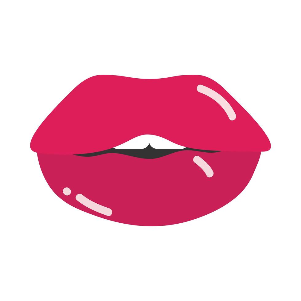 boca y labios de arte pop rojo dibujos animados labios brillantes diseño de icono plano vector