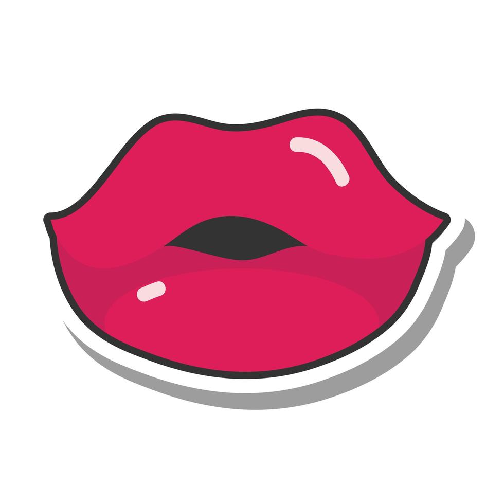boca y labios de arte pop labios de mujer beso línea de dibujos animados e icono de relleno vector