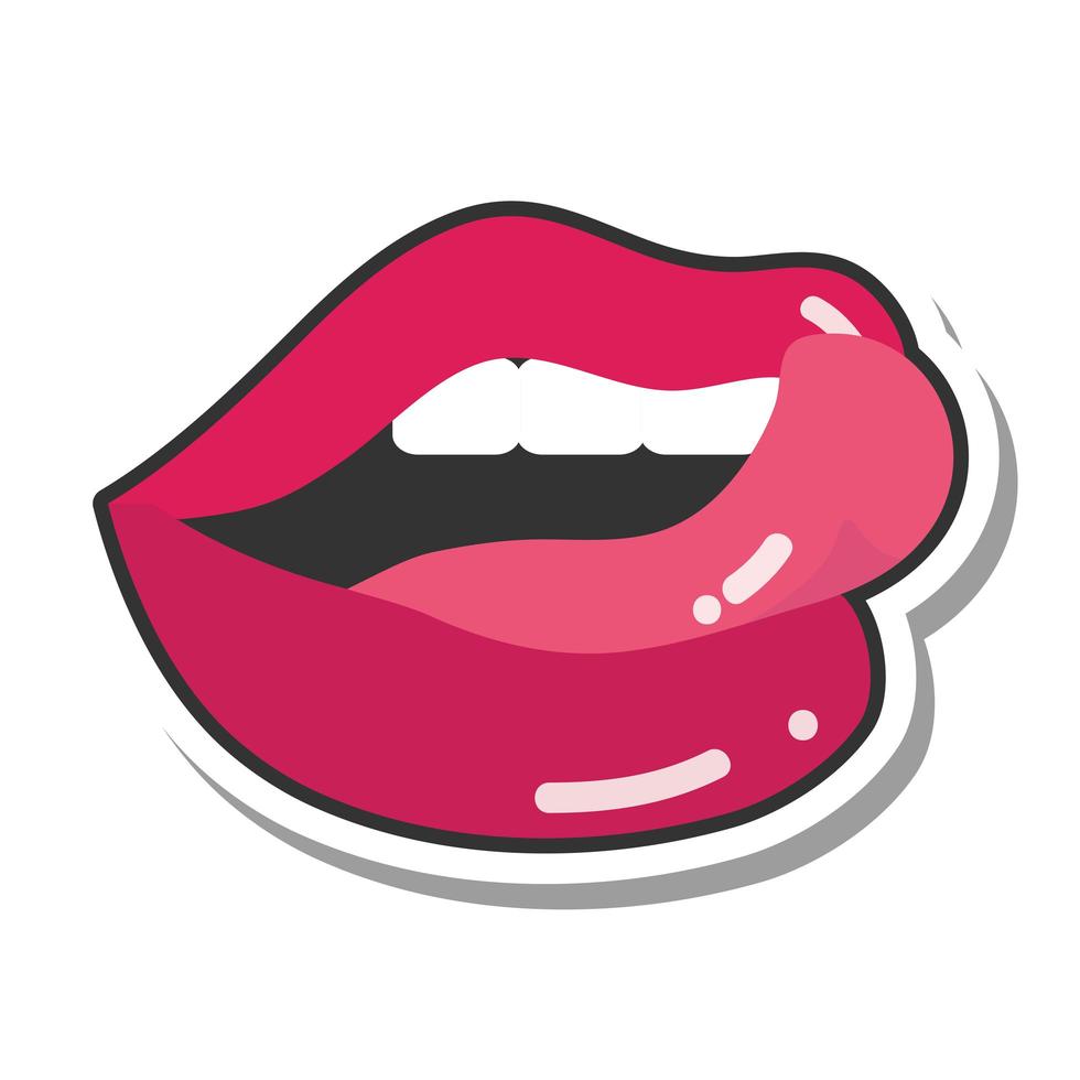 pop art mouth and lips sexy licking lips line and fill icon vector