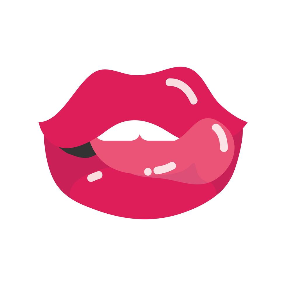 boca y labios de arte pop labios sexy y punta de lengua diseño de icono plano vector