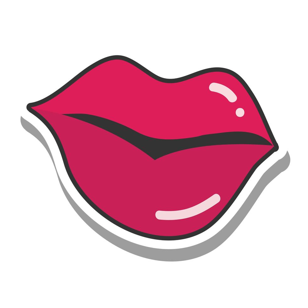 boca y labios de arte pop hermosos labios femeninos con una línea de lápiz labial y un icono de relleno vector
