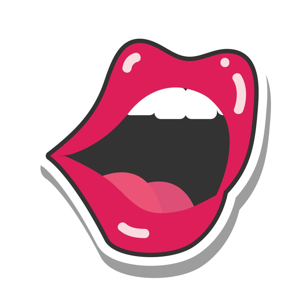 pop art mouth and lips red sexy female open mouth line and fill icon vector