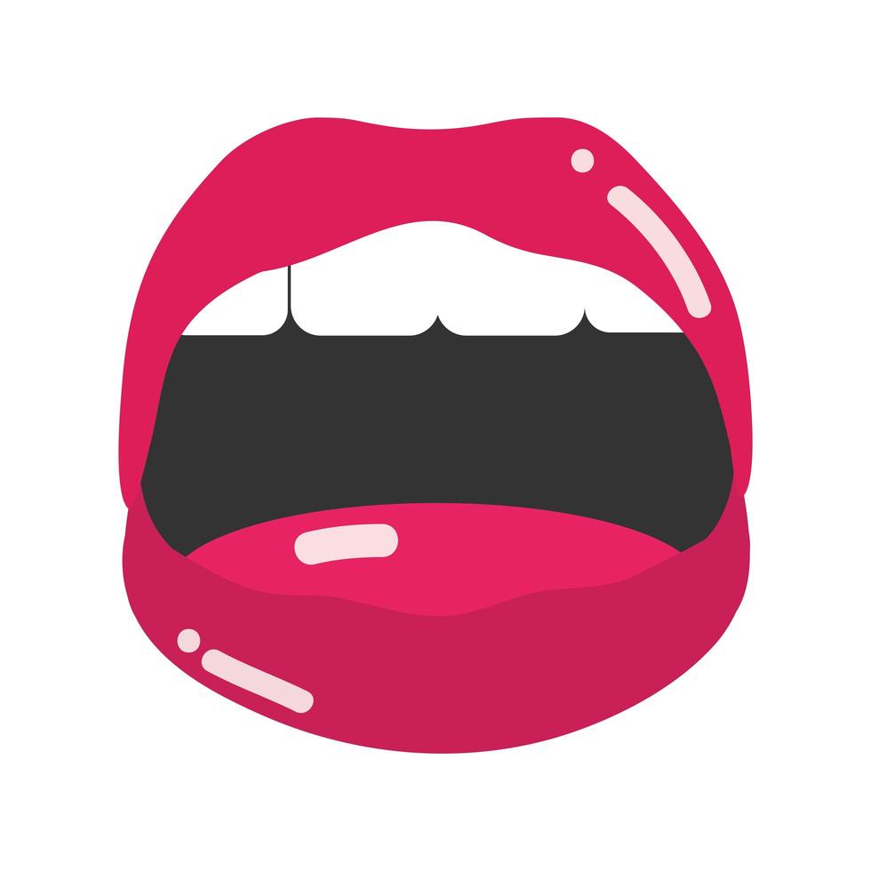 arte pop boca y labios boca abierta lengua dientes dibujos animados diseño de icono plano vector